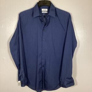 Calvin Klein Mens Blue Slim Fit Button Up Dress Shirt Large 16 34/35 Business